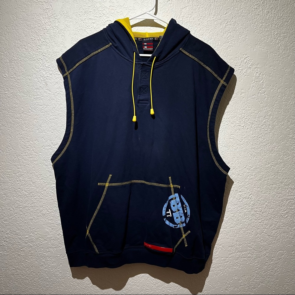 Vintage Bugle Boy Jean Co. Sweatshirt Vest w/ Hood Hoodie 2XL 90s Y2K B-Boy